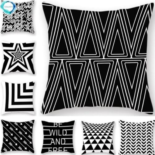 Black Abstract Geometry Letter Print Cushion Cover Polyester Pillow Cover Decorative for Sofa Car Bed Living Room 45x45cm