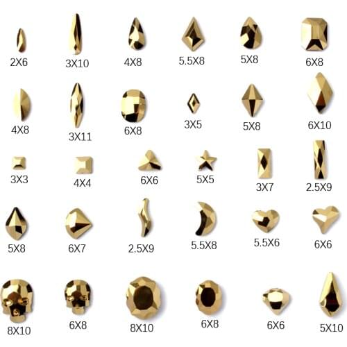 New sale 3D Nail Art Rhinestones Mine gold color Fancy Shaped Gun black Glass Stones 30 styles For DIY Nails Art Decoration