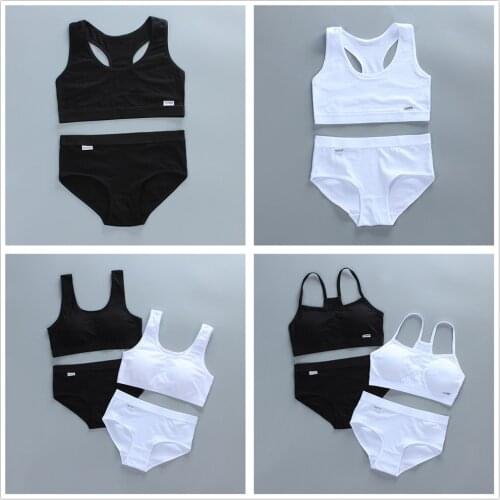 New Black And White Simple Girl Bra Set Developmental Cotton Vest Sports Suspender Underwear Set 8-16Years