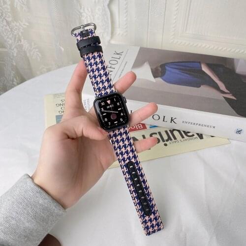 OEM fashion cloth + Leather Loop for Apple Watch Band 40mm 44mm Strap series 1 2 3 4 5 6 se for iwatch 38mm 42mm