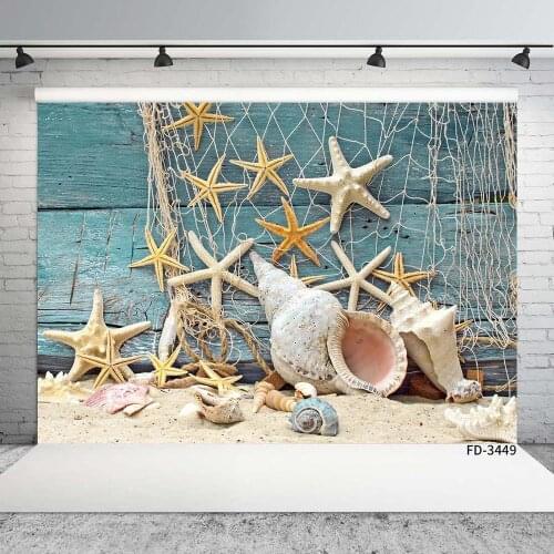 Beach Sand Starfish Shell Photography Backdrops Banner Photo Backgrounds Party Decor Photocall Photo Studio for Children Baby