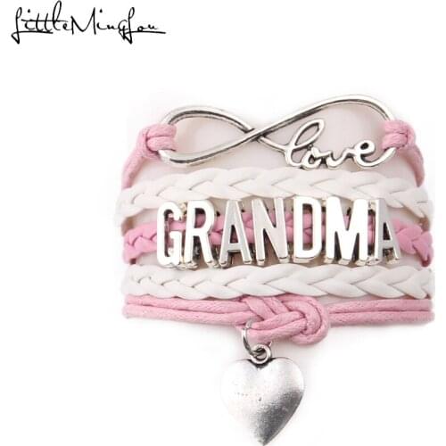 Little MingLou Infinity love grandma bracelet heart charm Bracelet for women wrap braid leather gift bracelets & bangles