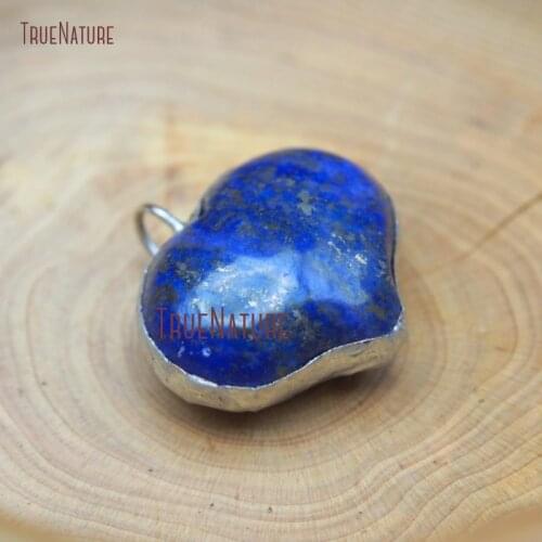 Semi Precious Stone Genuine Natural Lapis Lazuli Pendant Heart Stone Pendant Silver Plated Pendant PM27314