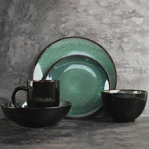 European-style simple ceramic tableware set peacock-pattern bowls and precious green noodle soup for household use