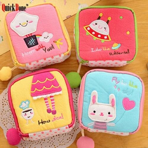 QuickDone Woman Cotton Sanitary Napkin Storage Bags Cute Cartoon Girls Diaper Hold Pads Package Coin Purse Pouch Key Bag NDK0012