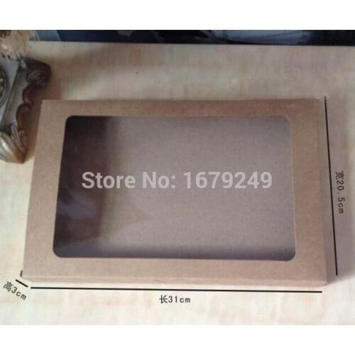Size31*20.5*3cm kraft box with clear window,brown paper box with open window T-shirt towel underclothes boxes 100pcs/lot