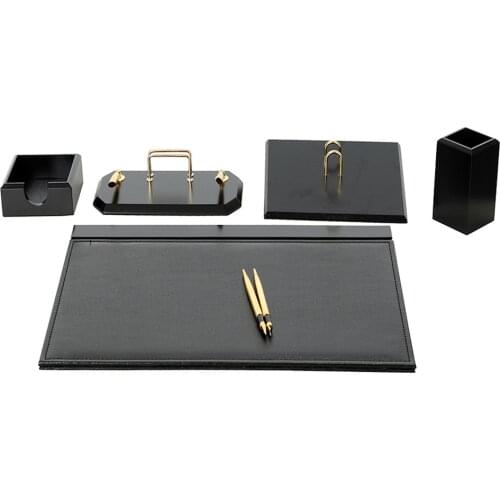Luxury Wooden Flas Desk Set 6 Pieces Desk Organizer Office Accessories Offise Accessories Desk Pad Pen Case Document Tray