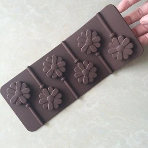 6 Small Chrysanthemum Silicone Chocolate Mold, Lollipop Mold with Stick, Space Sugar Mold, Non-stick Mold