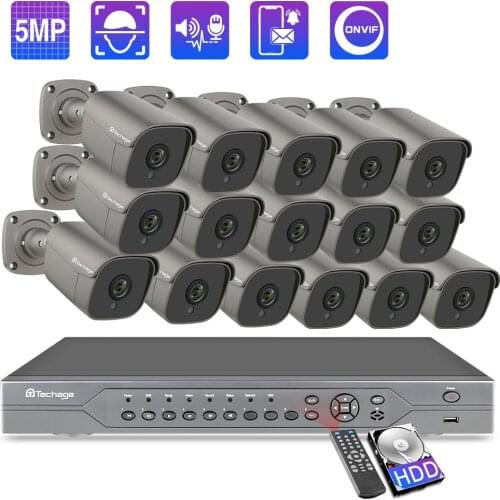 Techage 16CH 5MP 48V POE NVR Security System AI POE IP Camera Two-Way Audio MIC Speaker Onvif CCTV Security Surveillance Kit P2P