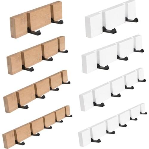 Foldable Wood Metal Hook Wall Hanger for Bathroom Towel Key Hat Clothes Bag for Home Room Office Shop Wall Decor