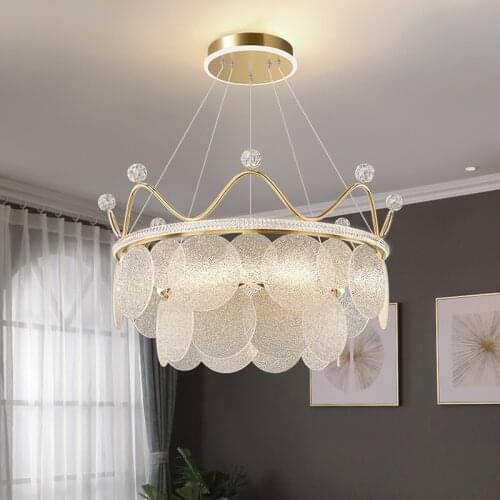 Modern Luxury Romantic Led Dimmable Pendant Lights Living Room Glass Gold Led Pendant Lamp Lustre K9 Crystal Crown Hanging Lamp