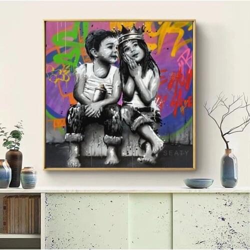 Modern Graffiti Art Boy and Girl Posters and Prints Canvas Paintings Wall Art Pictures for Living Room Decor (No Frame)