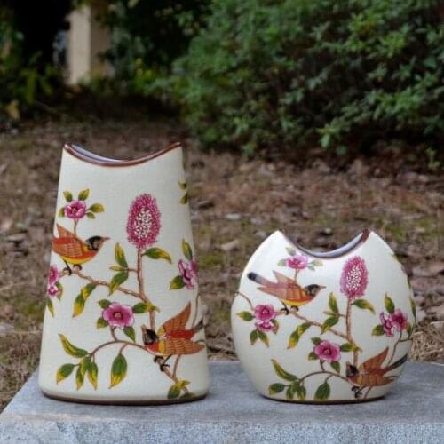 Wedding decoration European Pastoral style Ceramic vases Porcelain flower inserts Flat china Flowers Cracked glaze Ceramic vases