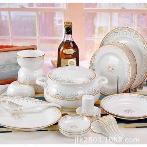 Wedding Guci Jingdezhen Ceramic tableware set bowl and plate family 56 pieces Bone China Chinese and Korean bowl and plate set