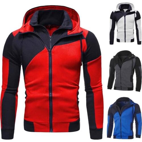 Mens Fake Two-piece Sports Sweatshirt Long Sleeve Zipper Hooded Top 2021 New Design Winter Clothing For Males Sudadera