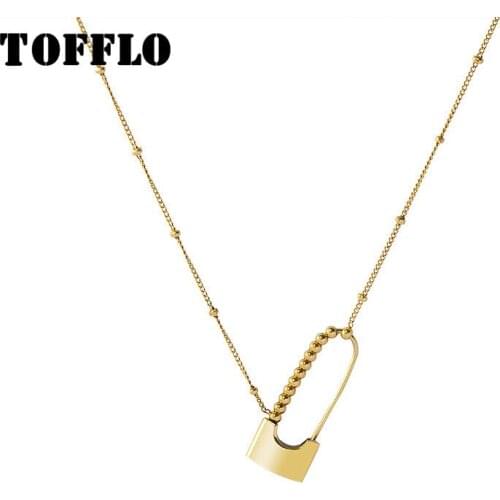 TOFFLO Stainless Steel Jewelry Folding Pin Metal Lock Necklace Female Creative Pendant Clavicle Chain BSP709