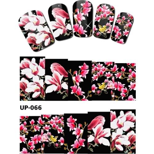 UPRETTEGO NAIL ART BEAUTY TATTOO WATER TRANSFER DECAL SLIDER WATER COLOR PAINTING MUSK ROSE PERIWINKLE ROSE OF SHARON UP061-066