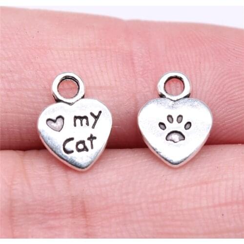 WYSIWYG 20pcs/lot Love My Cat Paw Print Charms For Jewelry Making 8x12mm Antique Bronze Plated Accessories