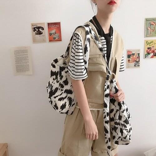 Hylhexyr Women Cloth Handbag Soft Milk Cow Pattern Shoulder Bag Casual Large Capacity Canvas Messenger Bags For Girls Students