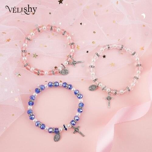 Beaded Rosary Bracelet Christ Jesus Pendant Religious Anniversary Jewelry Gift