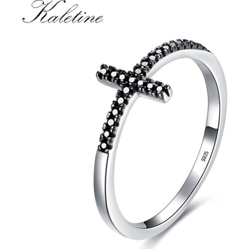 Kaletine 925 Sterling Silver Rings for Women Gift Black Cross Mens ring Fashion 2018 Luxury Jewelry Factory Wholesale Lots Bulk