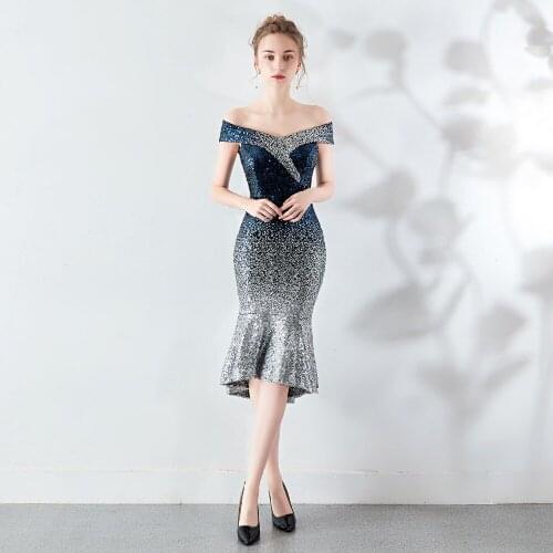 Corzzet Summer Sequin Gradient Strapless Off Shoulder Formal Dress Women Elegant Evening Party Prom Club Mermaid Short Dresses