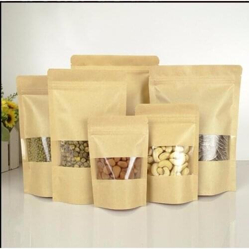10 sizes Stand kraft paper zip lock gift packaging bag with zipper, craft ziplock packing bag with Window, coffee food storage