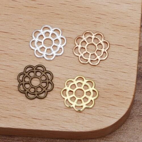 200 PCS 10mm Metal Brass Filigree Flower Slice Charms Base Setting DIY Jewelry Findings