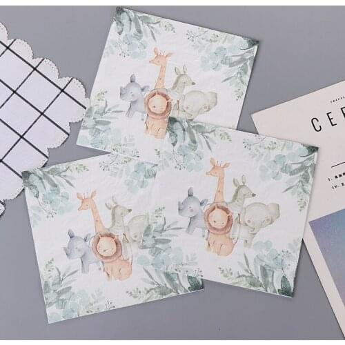 33*33cm 20pcs/lot Animal Theme Cute Baby Shower Vintage Paper Napkins Decoupage Servilletas Children Birthday Party Home Decor