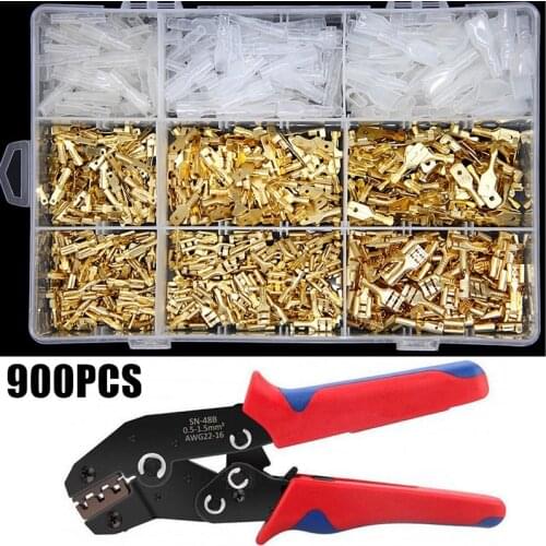 900pcs 2.8/4./6.3mm Spade Crimp Terminals Sets Tools SN-48B Wire Crimping Olier 0.5-2.5mm2 20-13AWG