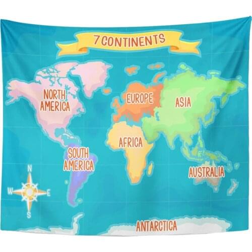 Africa Colorful Featuring World Map Highlighting The Seven Continents Tapestry Home Decor Wall Hanging for Living Room Bedroom