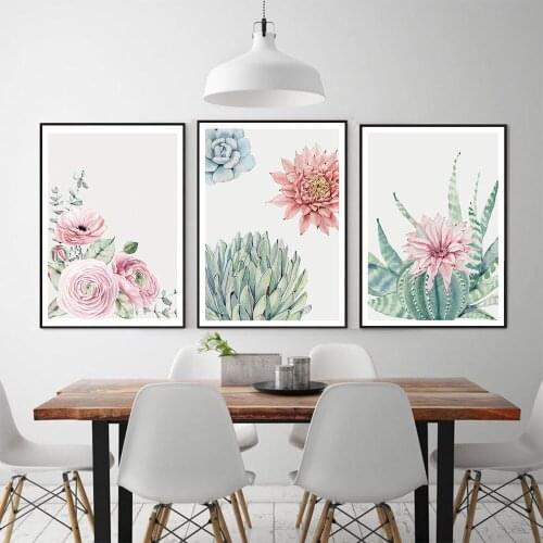 Watercolor Green Plant Flowers Canvas Poster Minimalist Art Painting Succulent Wall Picture Print Modern Home Room Decoration