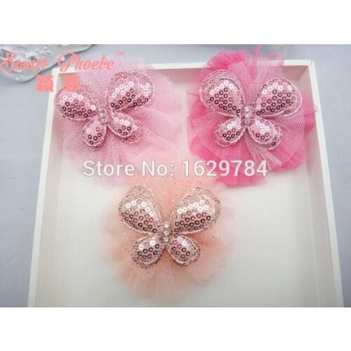 Boutique 15pcs Fashion Glitter Cute Butterfly W Big Lace Gemstone hairpins Solid Kawaii Sequin Cartoon Hair Clips Headwear