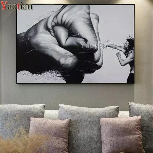 Black and White Abstract Boxer Diy Diamond Painting Cross stitch kit Full Round Stone Diamond Embroidery Mosaic wall hanging