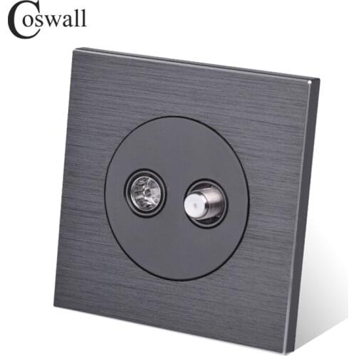 Coswall Aluminum Panel Female TV Connector With Satellite Outlet Wall Socket Knight Black