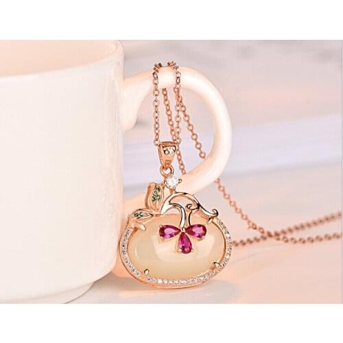 Dongcode fashionable rose gold necklace chalcedony pendant female clavicle silver jewelry, jadeite Pendant