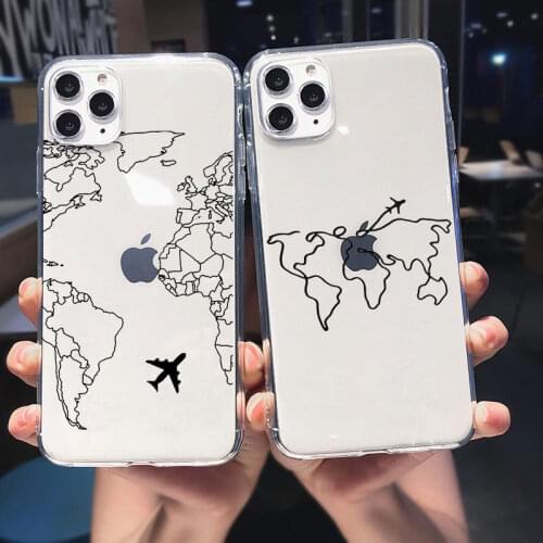 World Map Travel Phone Case for iPhone 12 11 Pro Max XR X XS Max 6 6S 8 7 Plus SE 2020 Frosted Silicone Cases Soft Back Cover