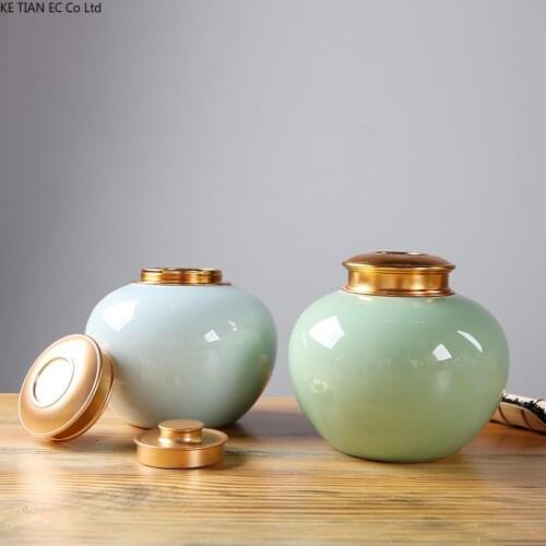 European Ceramic Tea Cans Metal Double-lid Food Sealed Cans Home Round Candies Snacks Sugar Storage Cans Home Decoration Gifts