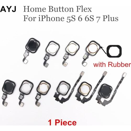 1 pc AYJ Function Home Button Flex Cable for iPhone 6 6S 7 8 Plus Complete with Rubber Sticker 5S SE Spare Part No Touch ID