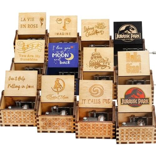 Hot Hand Crank Wooden Music Box Jurassic Park Halloween You Are My Sunshine Children Birthday Present Christmas Gift