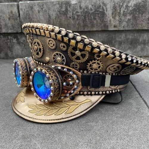 2020 Steampunk Hat Germany Officer Army Hat Punk Military Hats Police Cap Cosplay Halloween Hat With Punk Glasses