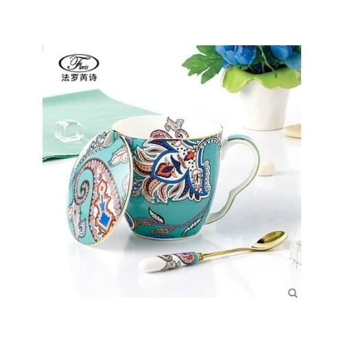 Ceramic Creative Couples Cup with cover spoon cute coffee cup