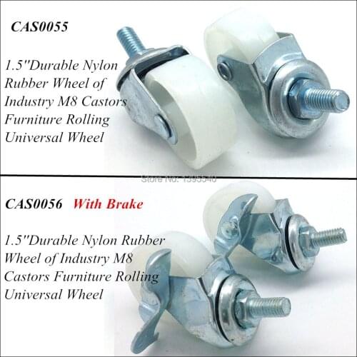 4x 1.5'' Durable Nylon Rubber Wheel of Industry M8 Castors Furniture Rolling Universal Wheels Home Office Computer Chair Castor