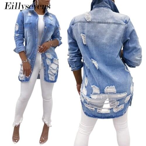 Autumn Women Sexy Ripped Denim Jackets 2020 Vintage Casual Short Jean Jacket Holes Thin Female Coat Streetwear Plus Size