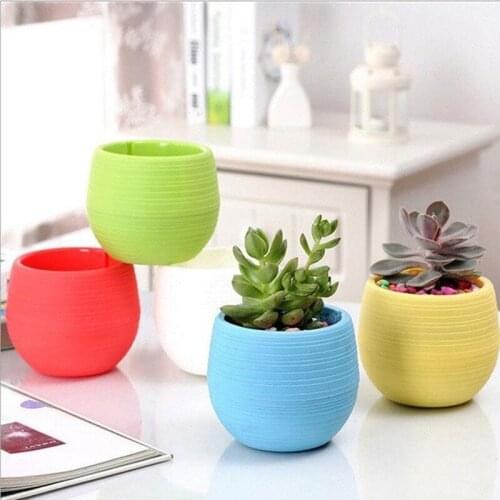 1Pcs Mini Colourful Plastic Cute Round Flower Pot Succulent Plant Flowerpot For Home Office Decoration 5 Color Garden Supplies