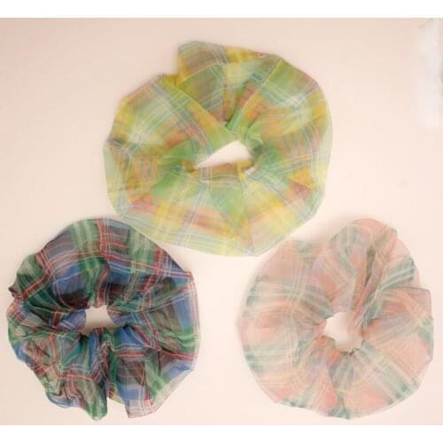 Fashion New Oversize Plaid Organza Hair Scrunchies for Women Girls Ponytail Holder Elastic Hairband Headband Hair Accessories