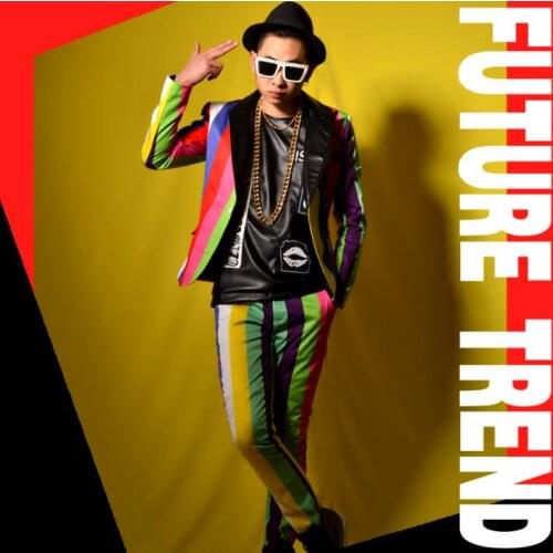 Mens Suits coat Colorful striped visual suit DSDJ nightclub male singer brand bar costume stage accessories jacket Large size