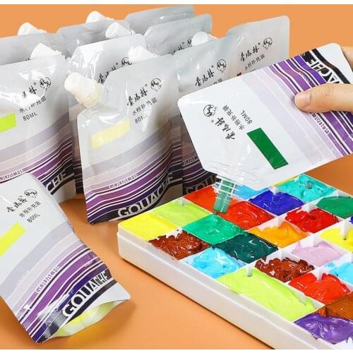 24 Colors Gouache Paint Supplement Pack 100ml Test Bag Art Supplies Tools Kids Hand-painted Creation Gouache Paint Set