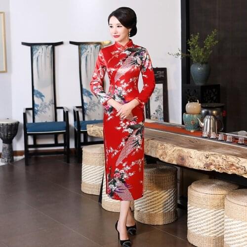 Chinese Women Cheongsam Elegant Oversize 3xl-6xl Qipao Oriental Evening Party Prom Dresses Vintage Button DRESS Peacock
