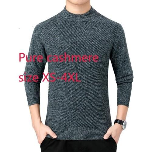 New Arrival Fashion High Quality Pure Cashmere Men Winter Thickened Jacquard Pullover Knitted Warm O-neck Sweater Size XS-4XL